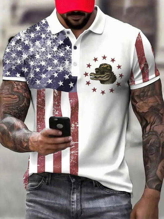 Men’s Alliator Business Style Printed Casual Tops White / S