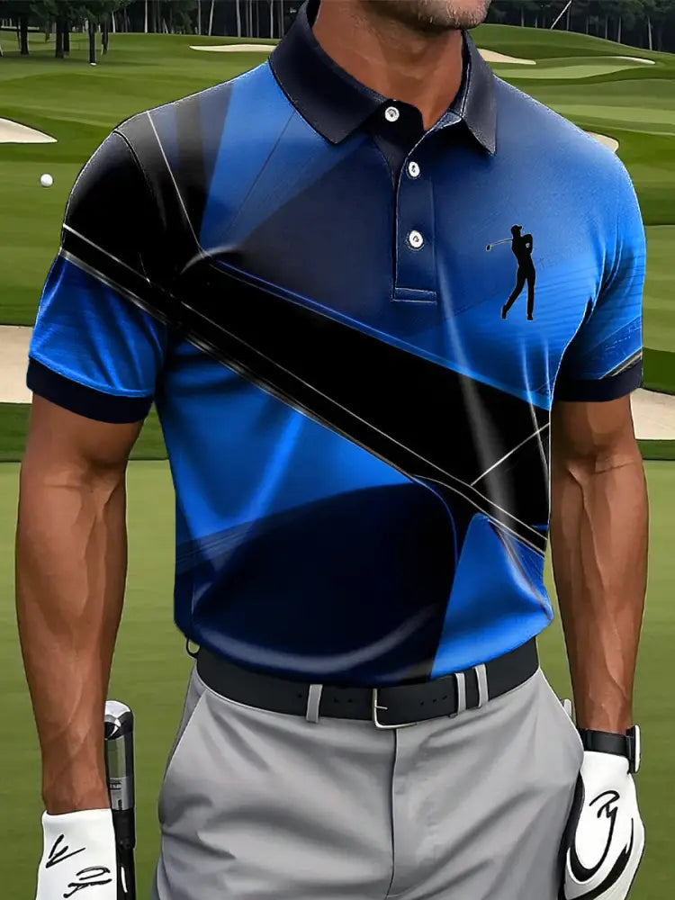 Men’s Art Abstract Geometric Print Casual Business Polo Shirt Colorful / S