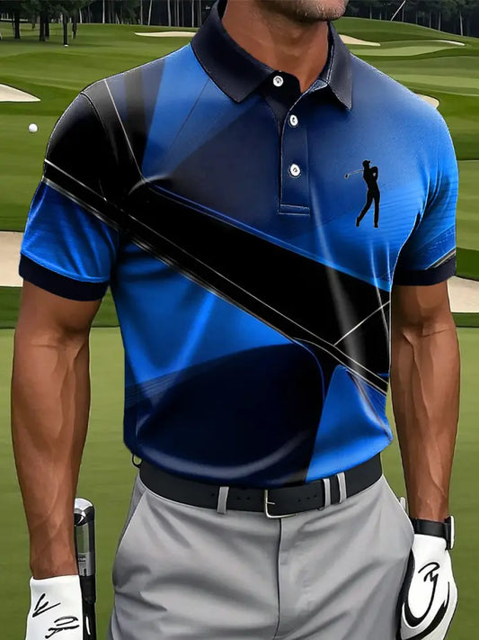 Men’s Art Abstract Geometric Print Casual Business Polo Shirt Colorful / S