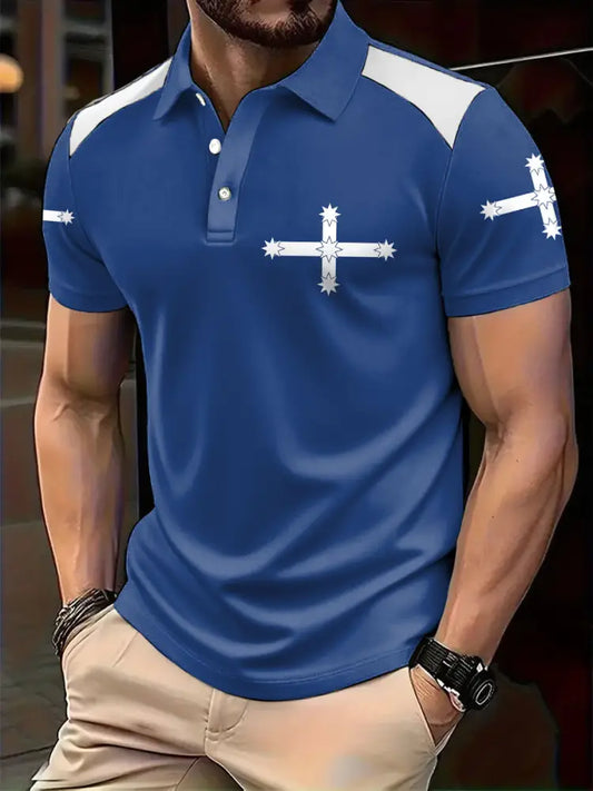 Men’s AU Eukera Flag Printed Casual Tops Blue / S