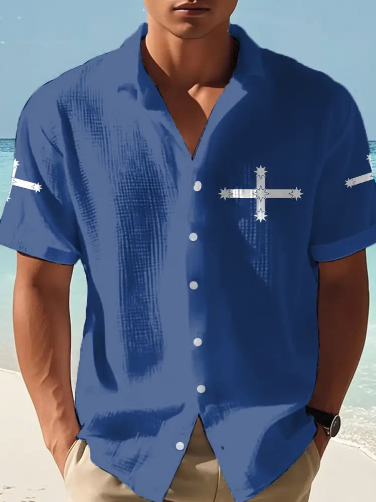 Men’s AU Eukera Flag Printed Shirt Blue / S