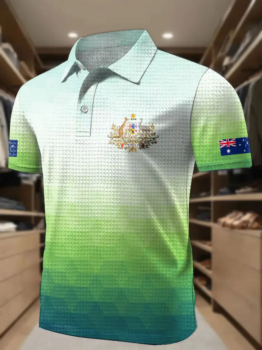 Men’s AU Flag Business Style Printed Casual Tops Green / S