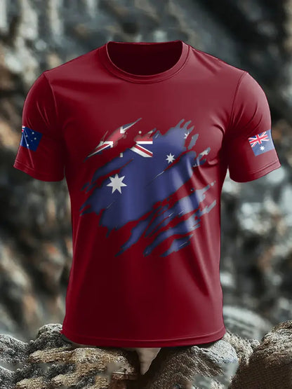 Men’s AU Flag Pride Printed T-shirt Deep Red / S