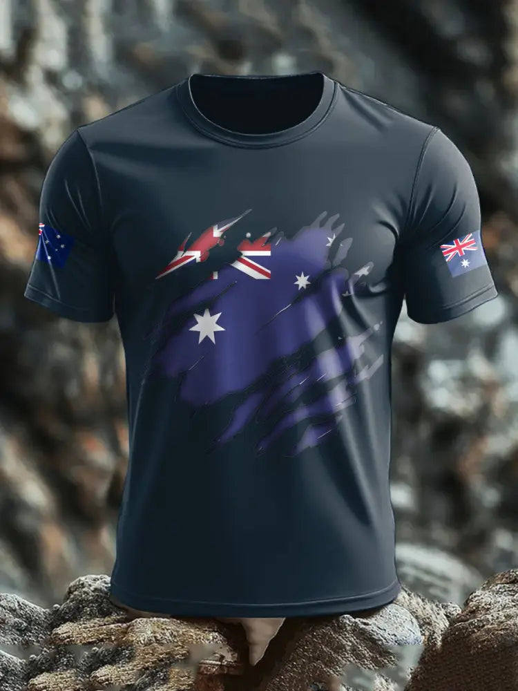 Men’s AU Flag Pride Printed T-shirt Navy Blue / S