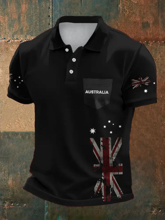 Men’s AU Flag Printed Casual Tops Black / S