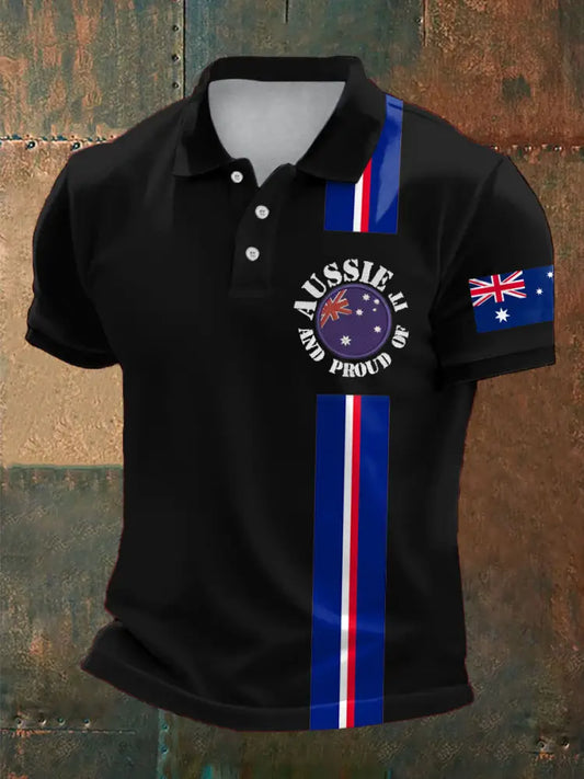 Men’s AU Flag Printed Casual Tops Black / S