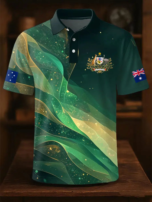 Men’s AU Flag Printed Casual Tops Green / S