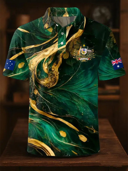 Men’s AU Flag Printed Casual Tops Green / S