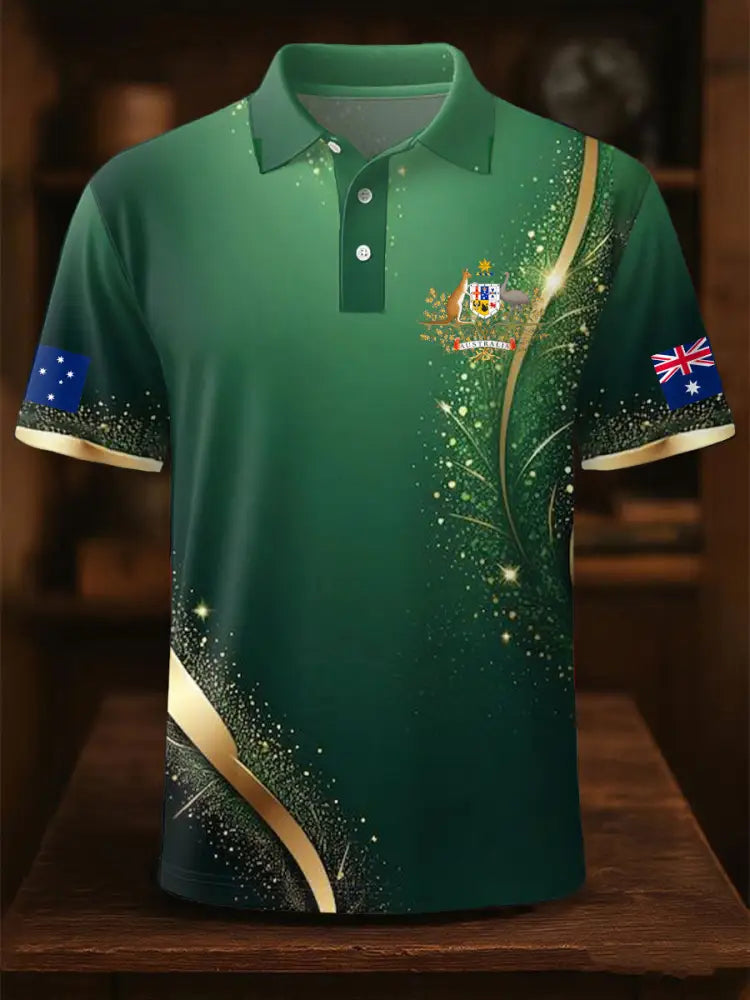 Men’s AU Flag Printed Casual Tops Green / S