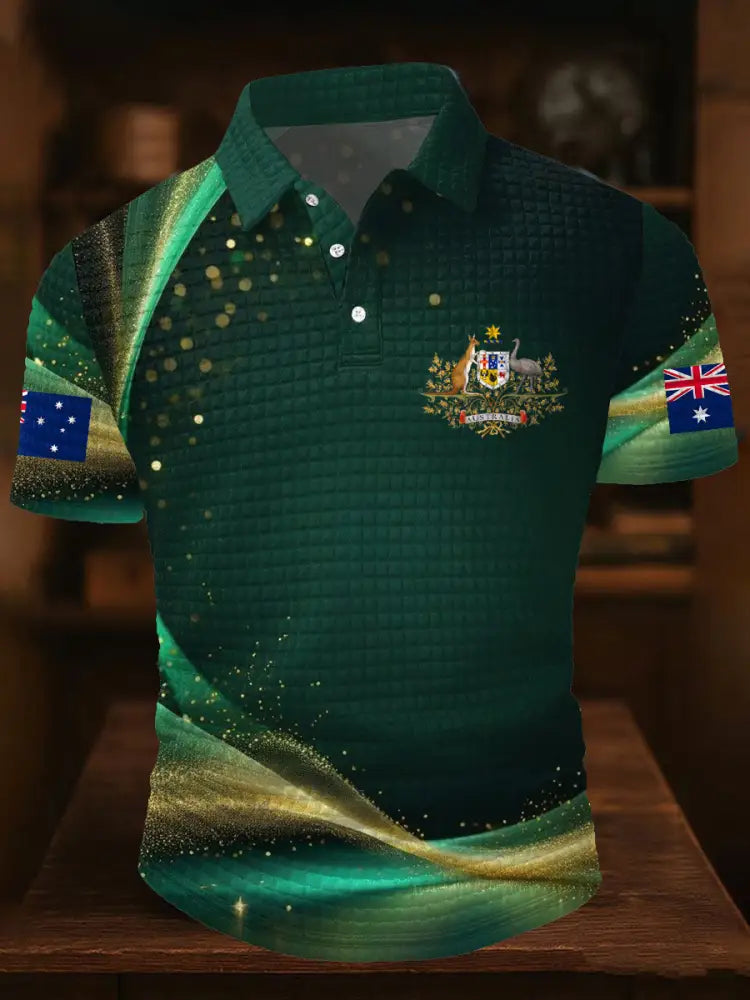 Men’s AU Flag Printed Casual Tops Green / S