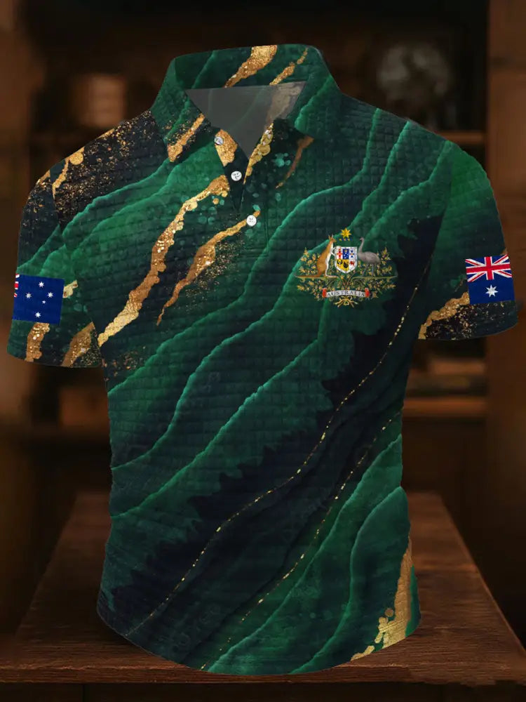 Men’s AU Flag Printed Casual Tops Green / S