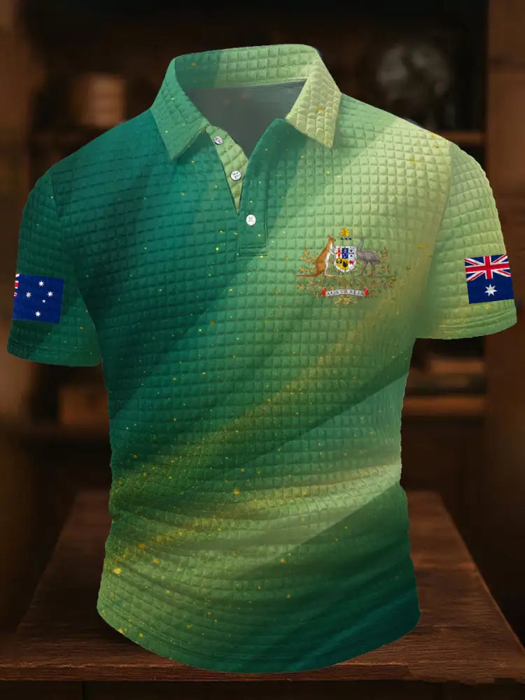 Men’s AU Flag Printed Casual Tops Green / S