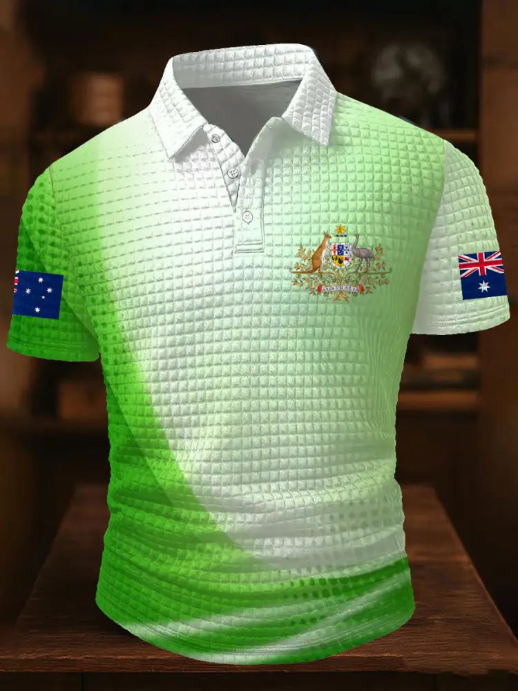 Men’s AU Flag Printed Casual Tops Green / S