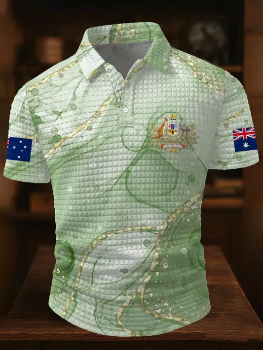 Men’s AU Flag Printed Casual Tops Green / S