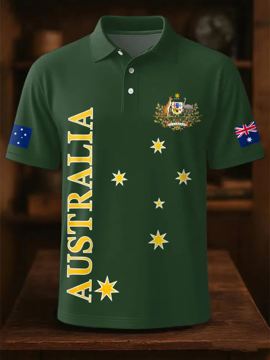 Men’s AU Flag Printed Casual Tops Green / S