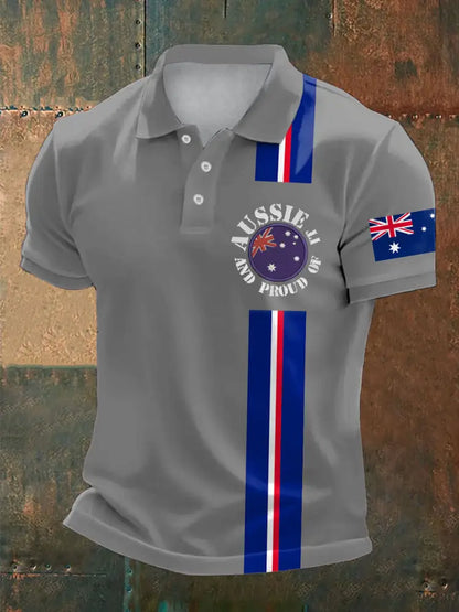 Men’s AU Flag Printed Casual Tops Light Gray / S