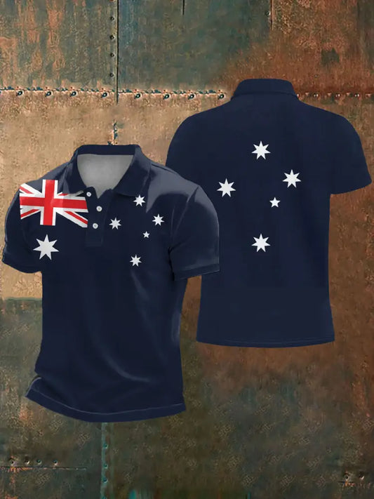 Men’s AU Flag Printed Casual Tops Navy Blue / S