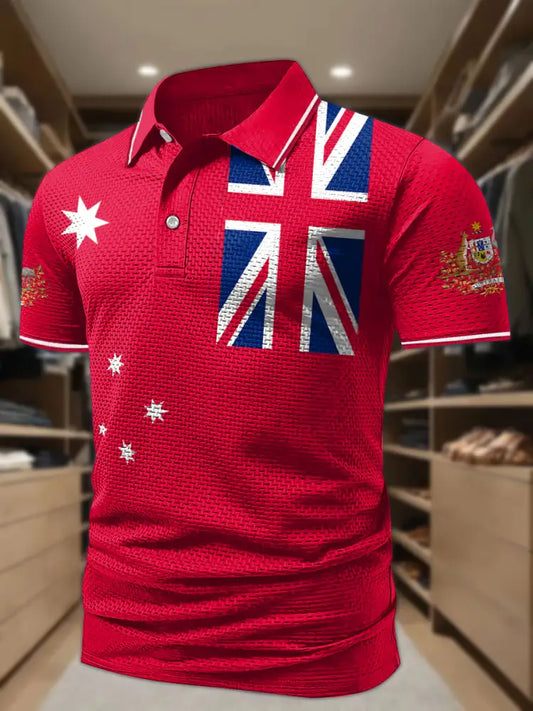 Men’s AU Flag Printed Casual Tops Red / S