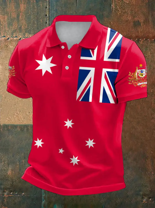 Men’s AU Flag Printed Casual Tops Red / S