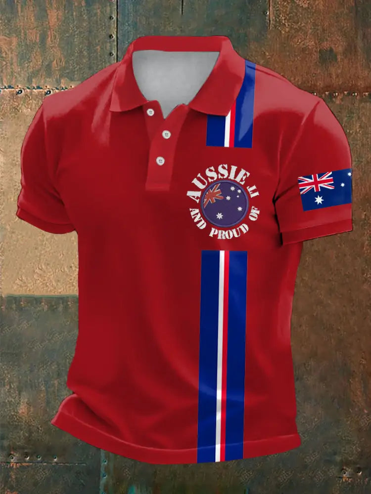 Men’s AU Flag Printed Casual Tops Red / S