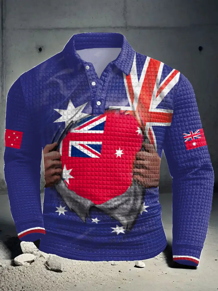 Men’s AU Flag Printed Casual Tops Royal Blue / S