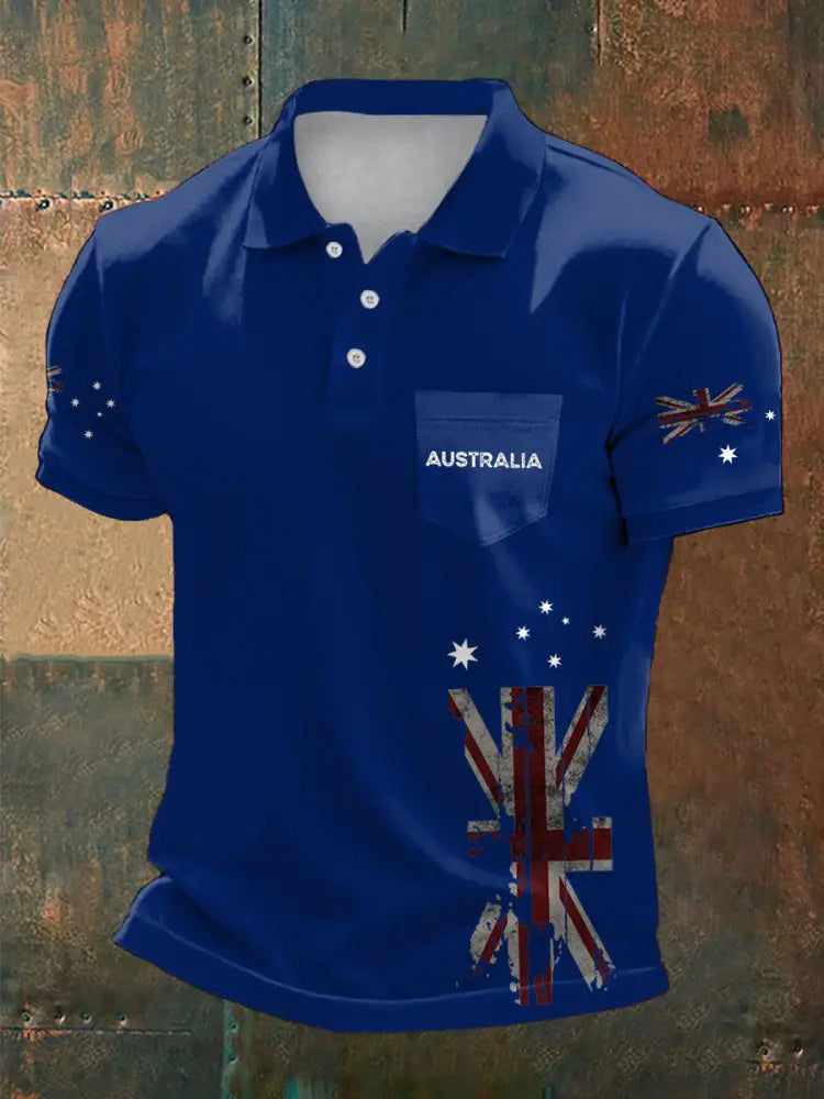 Men’s AU Flag Printed Casual Tops Royal Blue / S