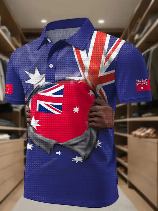 Men’s AU Flag Printed Casual Tops Royal Blue / S