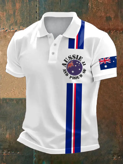 Men’s AU Flag Printed Casual Tops White / S