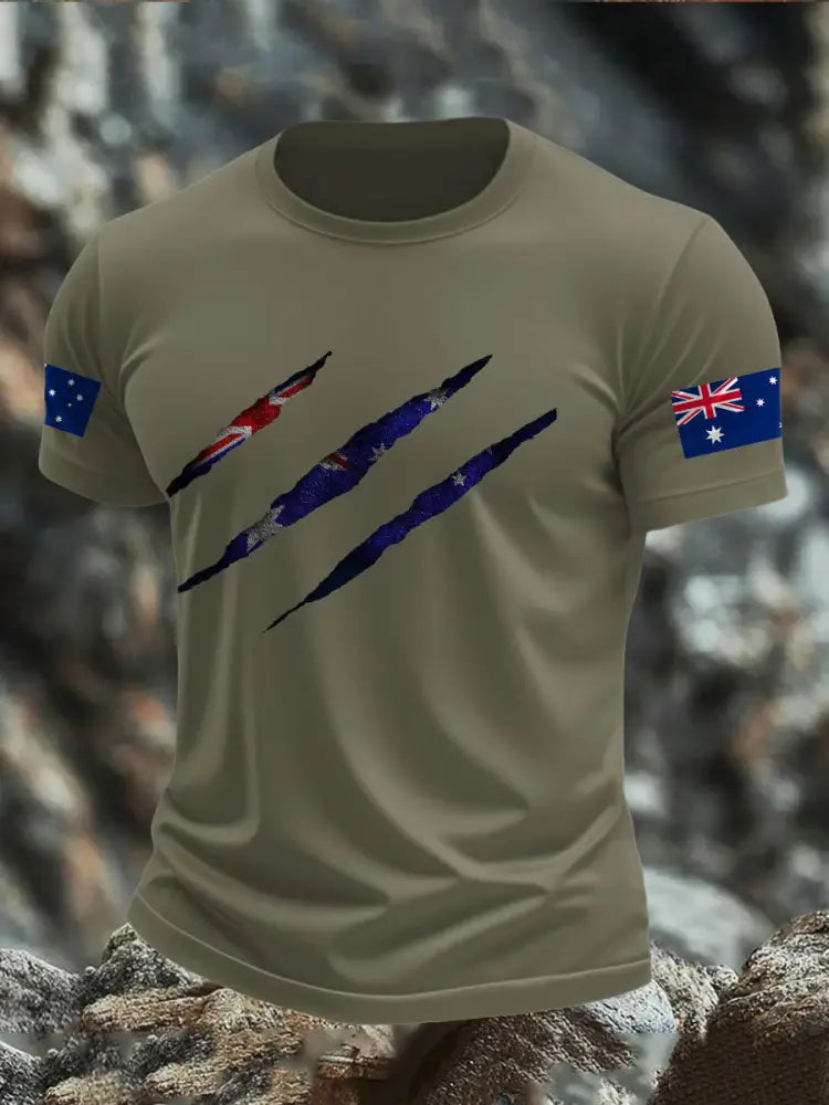 Men’s AU Flag Printed T-shirt Army Green / S