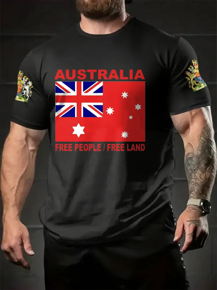 Men’s AU Flag Printed T-shirt Black / S