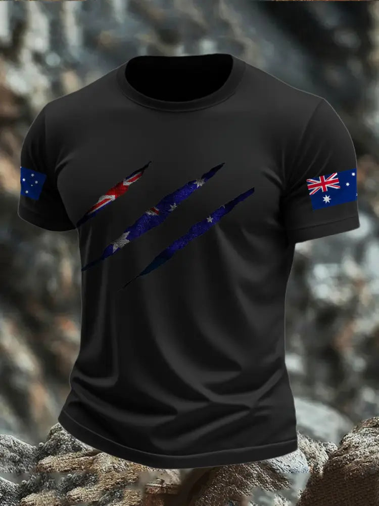 Men’s AU Flag Printed T-shirt Black / S