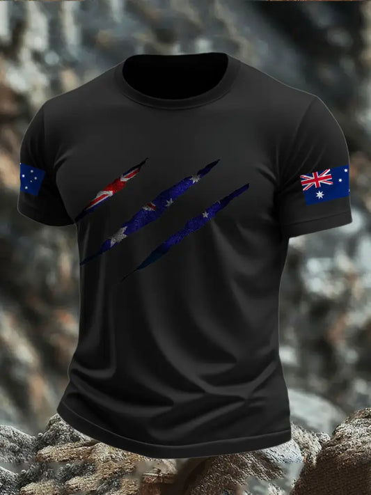 Men’s AU Flag Printed T-shirt Black / S