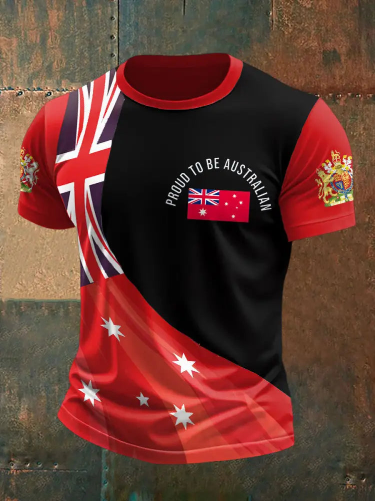 Men’s AU Flag Printed T-shirt Black / S