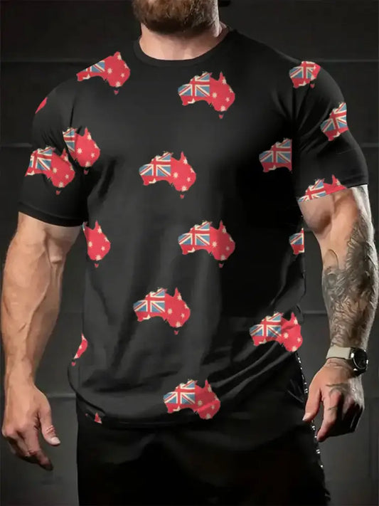 Men’s AU Flag Printed T-shirt Black / S