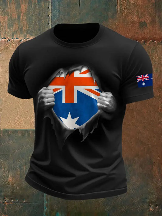 Men’s AU Flag Printed T-shirt Black / S