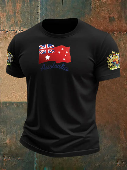 Men’s AU Flag Printed T-shirt Black / S