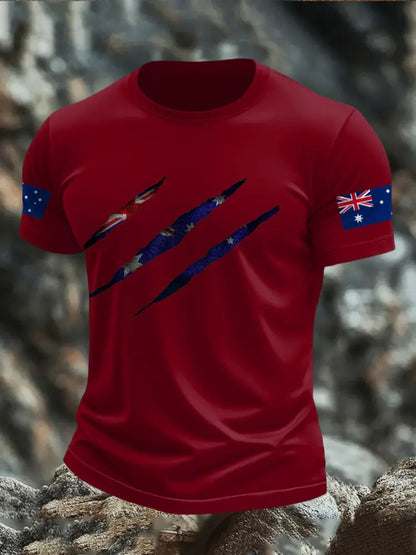 Men’s AU Flag Printed T-shirt Deep Red / S