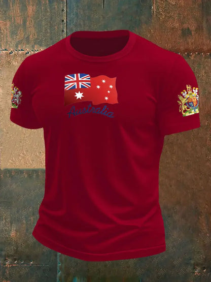 Men’s AU Flag Printed T-shirt Deep Red / S