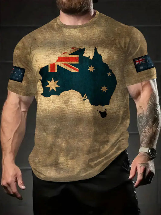 Men’s AU Flag Printed T-shirt Khaki / S
