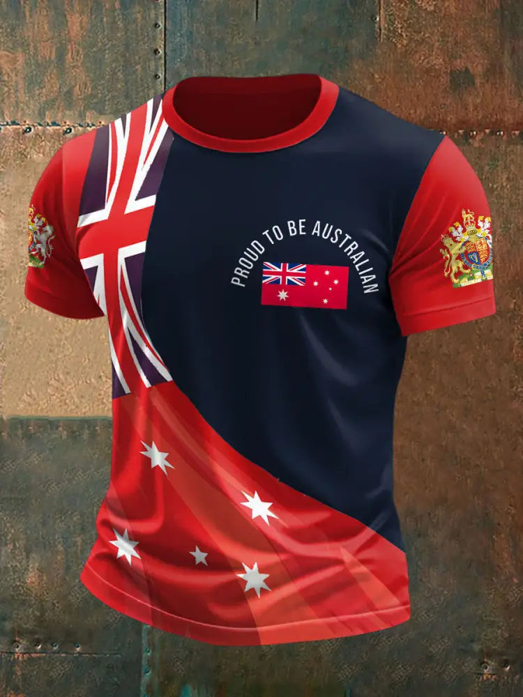 Men’s AU Flag Printed T-shirt Navy Blue / S