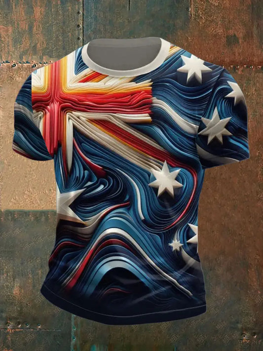 Men’s AU Flag Printed T-shirt Navy Blue / S