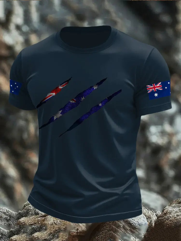 Men’s AU Flag Printed T-shirt Navy Blue / S