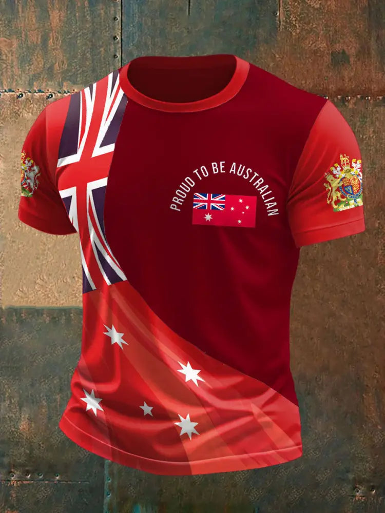 Men’s AU Flag Printed T-shirt Red / S