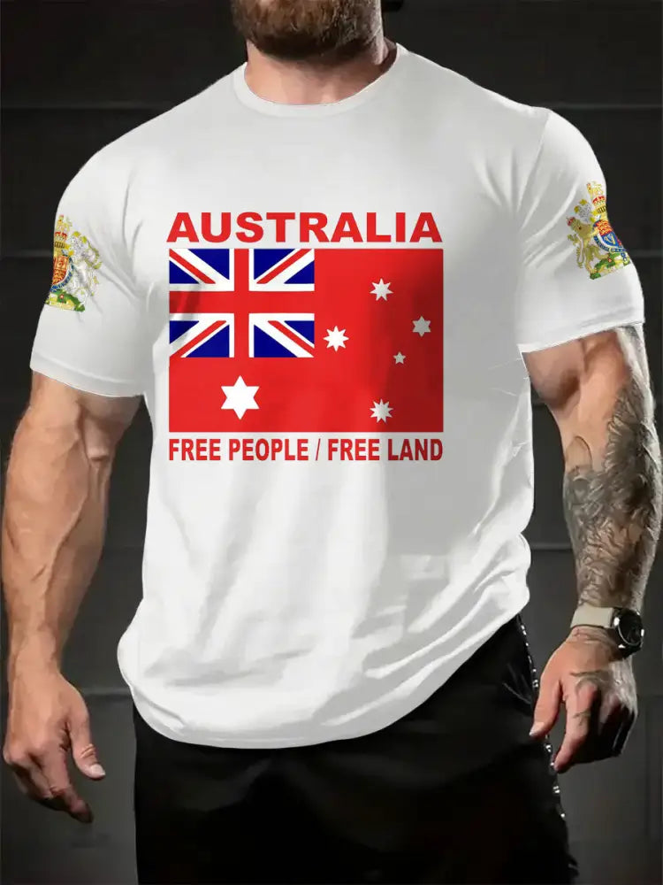 Men’s AU Flag Printed T-shirt White / S