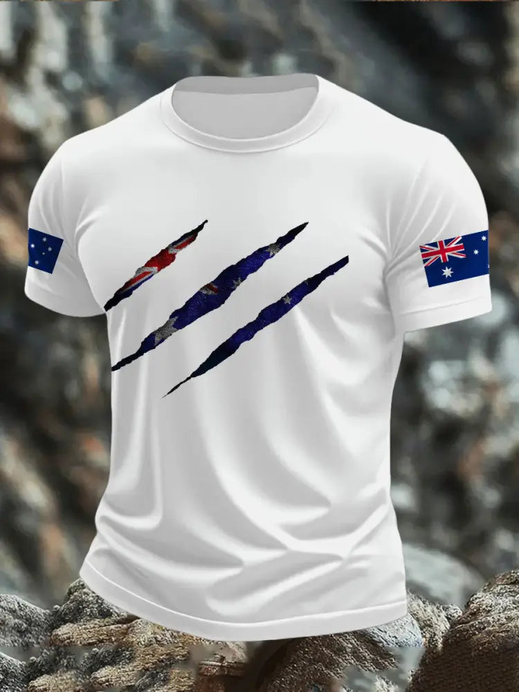Men’s AU Flag Printed T-shirt White / S