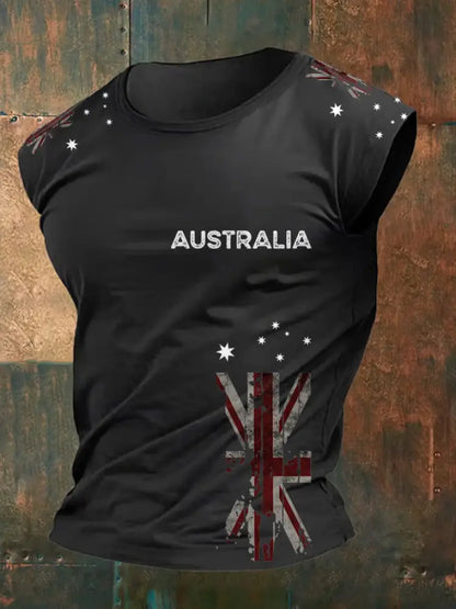 Men’s AU Flag Printed Vests Black / S