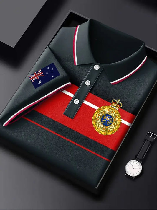 Men’s Australia Emblem Stripe Printed Casual Business Short Sleeve Polo Shirt Colorful / S