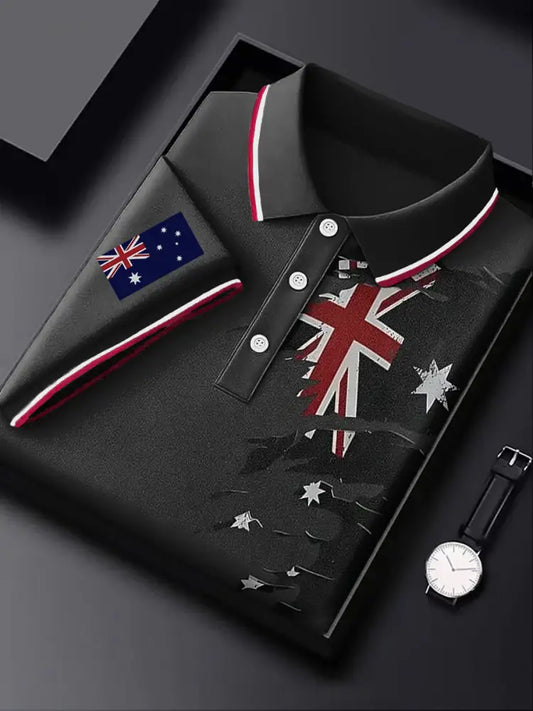 Men’s Australia Flag Abstract Print Casual Business Short Sleeve Polo Shirt Colorful / S
