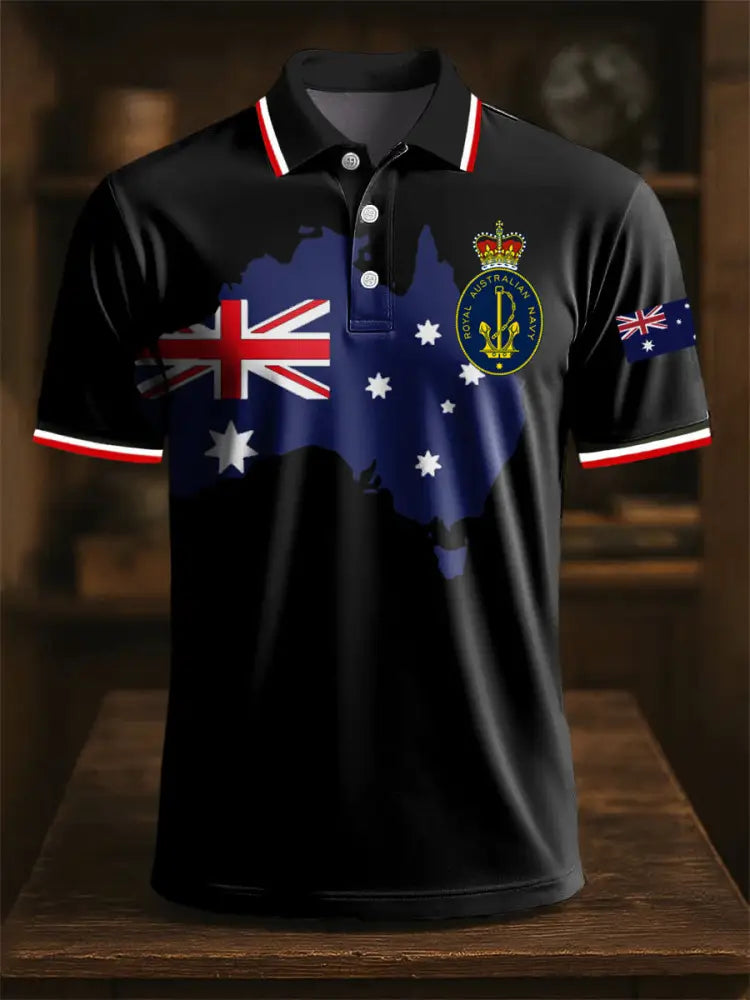 Men’s Australia Flag Camouflage Navy Emblem Printed Casual Business Polo Shirt Colorful / S