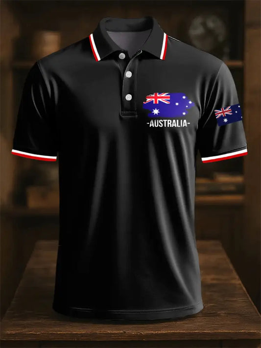 Men’s Australia Flag Emblem Art Print Casual Business Polo Shirt Colorful / S